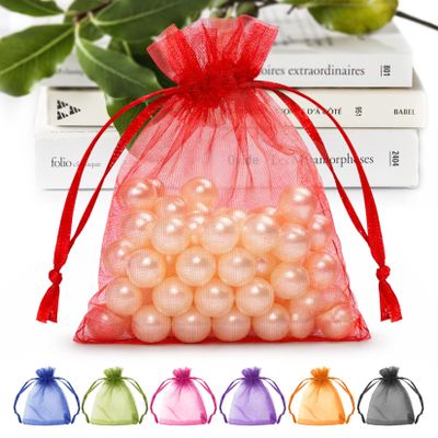 ANZNKU 50Pcs 3x4 Inch Organza Bags, Small Gift Bags Bulk for Women Valentine's Day Presents Wrap, Mini Red Mesh Bag Drawstring Jewelry Pouches for Wedding Candy Party Favors Treats Sachet Potpourri