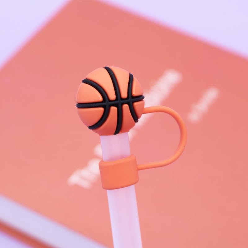 Basketball Straw Cover for Stanley 40&30 Oz Cup, 10mm Silicone Straw Covers Cap for Stanley Cup Accessories, Cute Topper for Tumblers, Cap Stopper for Reusable Straws Tip Lids (DM338)