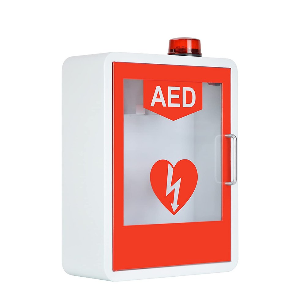 AED Defibrillator Storage Cabinet, Wall-Mounted Steel Heart Defibrillation Alarm Box Medicine Cabinet with Alarm System, Double Switch Control, Can Place a Variety of Models of AED