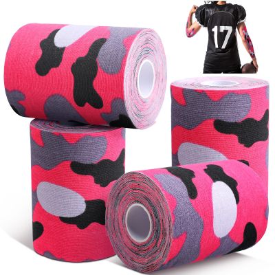 Jenaai 4 Pcs Football Turf Tape Sports Tape Extra Wide Athletic Turf Tape Waterproof Flexible for Arms Sticky Tape for Athlete and Sport Trainers Accessories, 5.5 Yards Each Roll(Pink Camouflage)