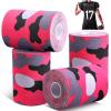 Jenaai 4 Pcs Football Turf Tape Sports Tape Extra Wide Athletic Turf Tape Waterproof Flexible for Arms Sticky Tape for Athlete and Sport Trainers Accessories, 5.5 Yards Each Roll(Pink Camouflage) view 1