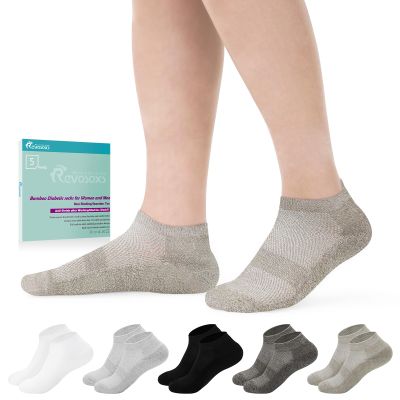 Revosoxs Diabetic Socks for Men Women,5 Pairs No Binding Low Cut Diabetic Ankle Socks,Wide Seamless Socks for Women Men Size 7-9 9-11(Light Dark-Small)