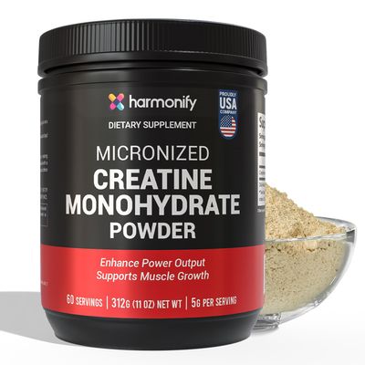 HARMONIFY Creatine Monohydrate Powder 300 gr, Dietary Supplement Gluten Free Non GMO, Proudly USA Company