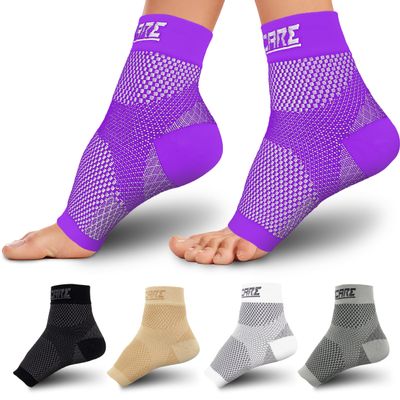 Thoxcare Compression Socks for Women & Men Open Toe (2 Pairs) - Best Ankle Compression Sleeve for Swelling, Achilles Tendonitis, Heel Pain & Plantar Fasciitis Relief, Purple, Large