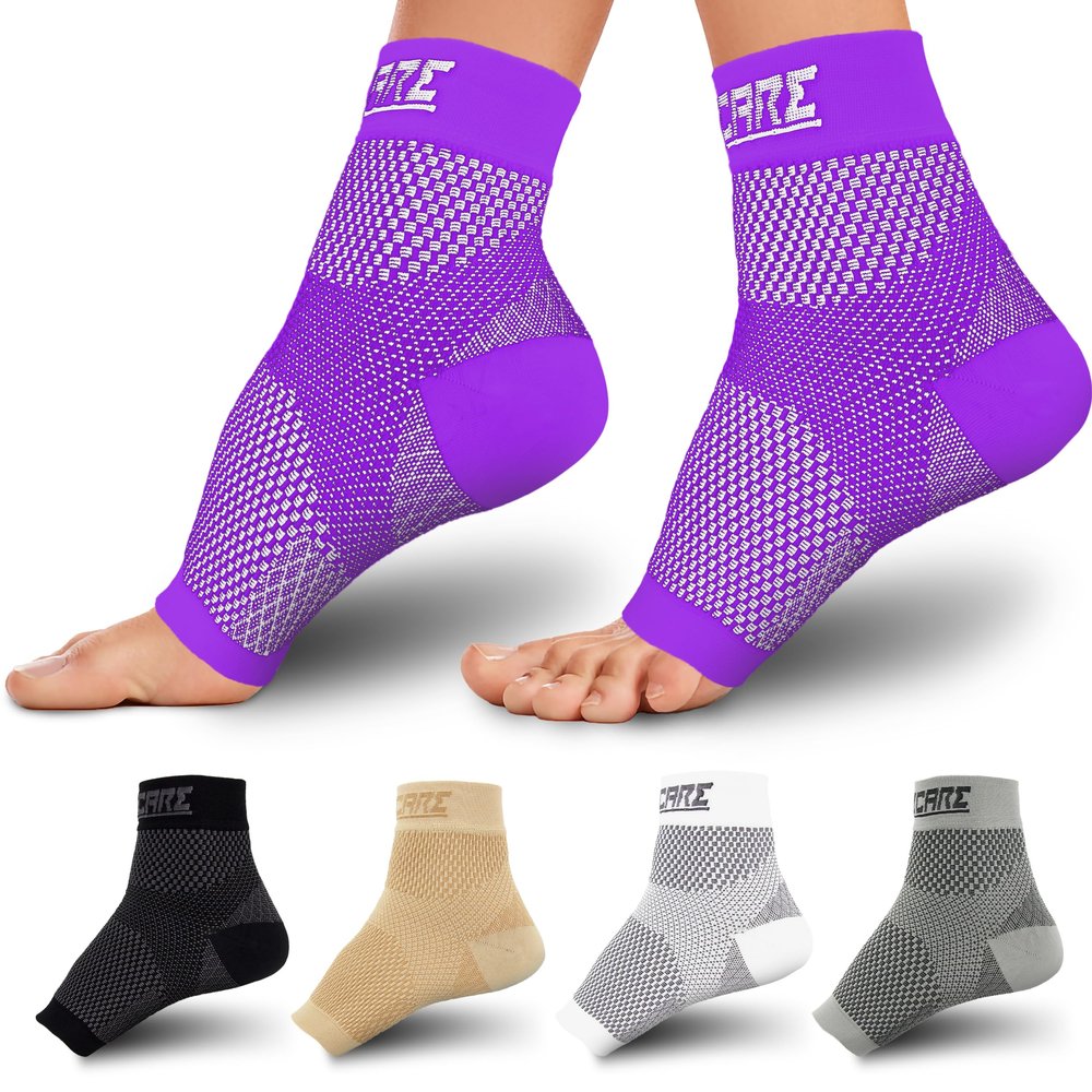 Thoxcare Compression Socks for Women & Men Open Toe (2 Pairs) - Best Ankle Compression Sleeve for Swelling, Achilles Tendonitis, Heel Pain & Plantar Fasciitis Relief, Purple, Large
