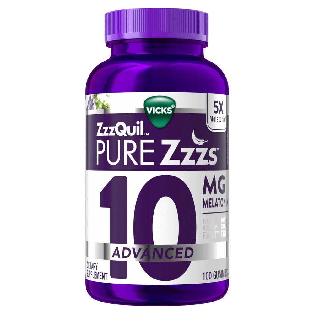 ZzzQuil Pure Zzzs Advanced Melatonin Gummies, Sleep Aid with Chamomile & Lavender for Adults Berry Flavored, 100 Count