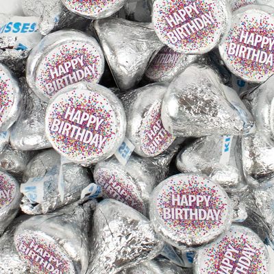 90 Pcs Birthday Candy Party Favors Milk Chocolate Kisses with Stickers - Confetti Themed