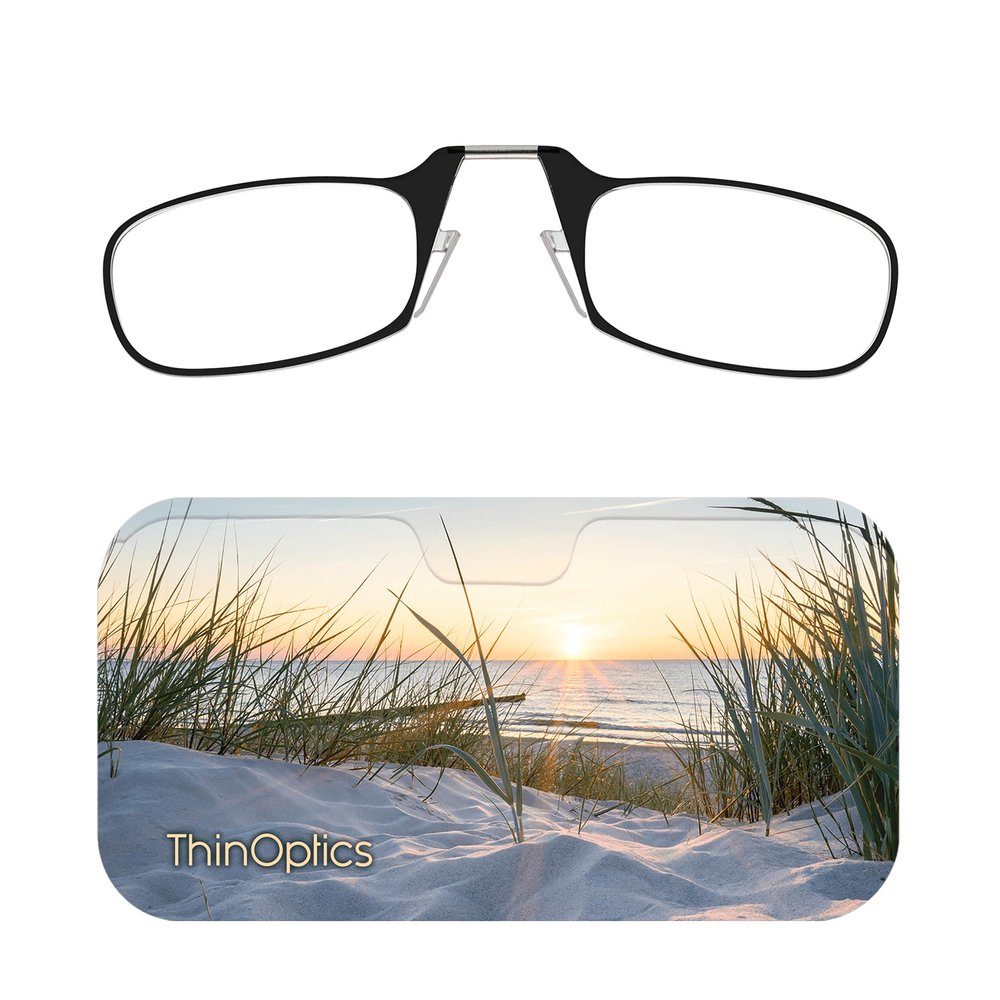 Always With You ThinOptics Readers - Armless On-Nose Reading Glasses - Slim Printed Case Attaches to Phone or Fits in Wallet - Beach Sunrise 1.5x