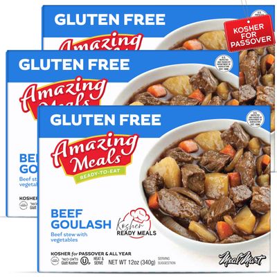 KJ Meals - Kosher for Passover Beef Goulash Stew with Vegetables, MRE Meat Meals Ready to Eat, Gluten Free Food (3 Pack) Prepared Entree Fully Cooked, Shelf Stable Microwave Dinner