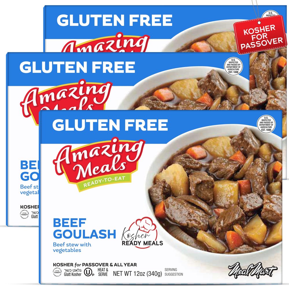 KJ Meals - Kosher for Passover Beef Goulash Stew with Vegetables, MRE Meat Meals Ready to Eat, Gluten Free Food (3 Pack) Prepared Entree Fully Cooked, Shelf Stable Microwave Dinner
