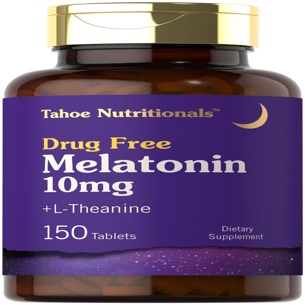Tahoe Nutritionals Melatonin 10mg | 150 Tablets | with L-Theanine | 100% Drug Free Aid | Vegetarian, Non-GMO, Gluten Free Supplement