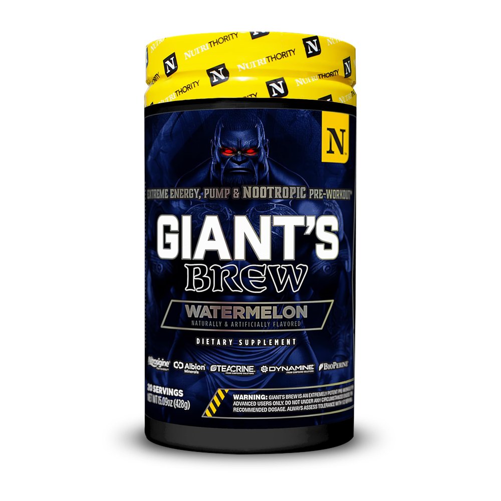 Nutrithority Giants Brew Advanced Pre Workout, Watermelon - All in One Complete Formula for Intense Workouts - Long Lasting Focus, Amplified Power & Drive, Energy, Pump, & Endurance