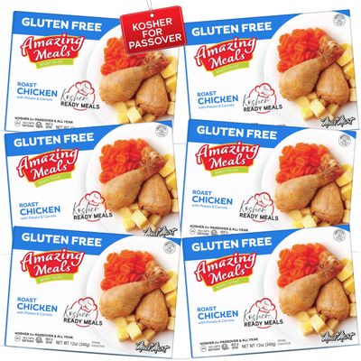 Kosher for Passover Ready Meals - Roast Chicken with Potato & Carrots, MRE Meat Meals Ready to Eat, Gluten Free Food, Halal, (6 Pack) Prepared Entree Fully Cooked, Shelf Stable Microwave Dinner