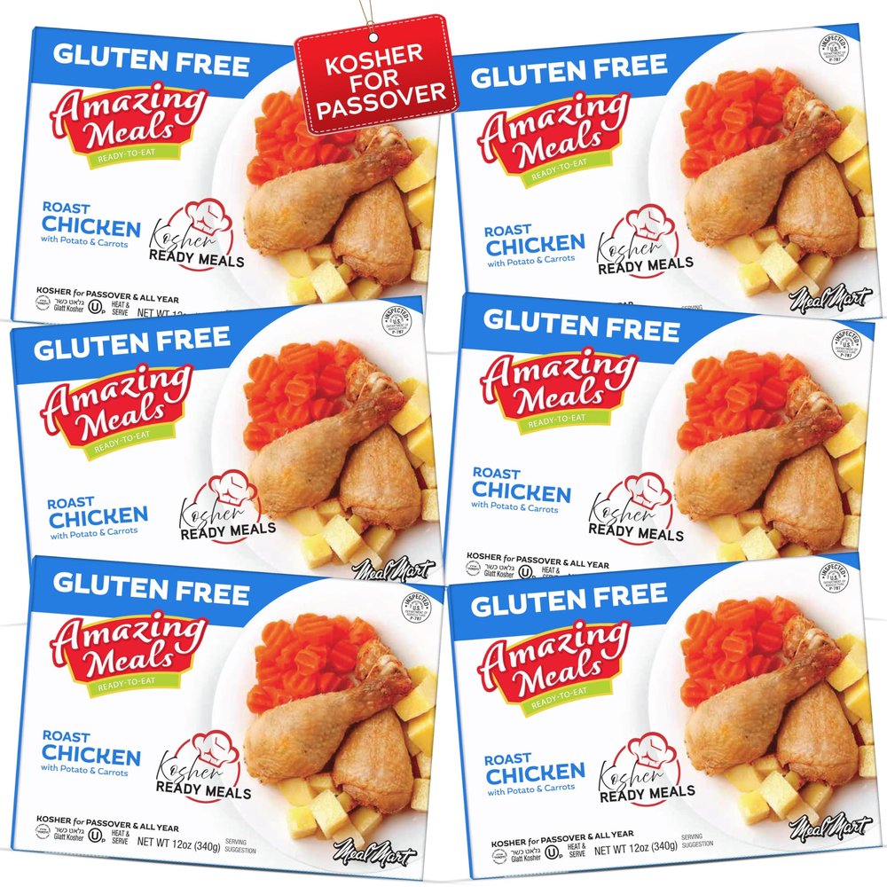 Kosher for Passover Ready Meals - Roast Chicken with Potato & Carrots, MRE Meat Meals Ready to Eat, Gluten Free Food, Halal, (6 Pack) Prepared Entree Fully Cooked, Shelf Stable Microwave Dinner