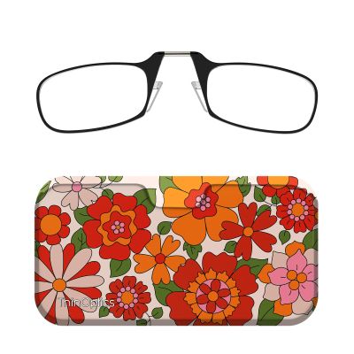 Always With You ThinOptics Readers - Armless On-Nose Reading Glasses - Slim Printed Case Attaches to Phone or Fits in Wallet - Flower Power 1.0x