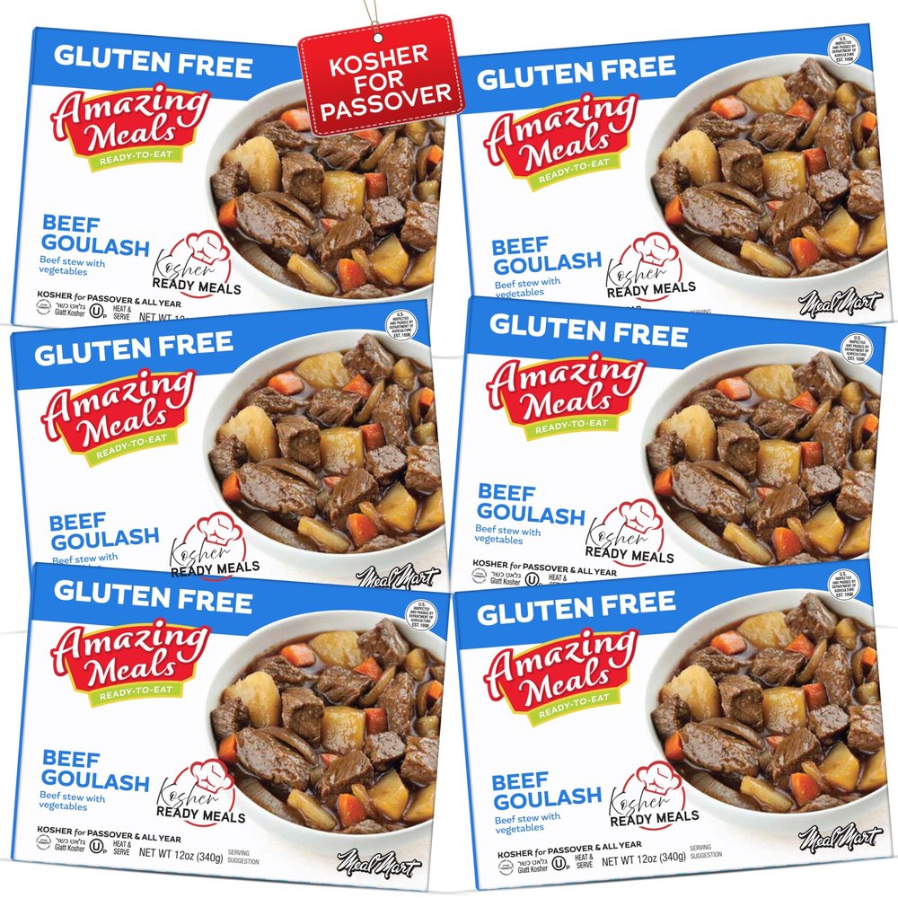 KJ Meals - Kosher for Passover Beef Goulash Stew with Vegetables, MRE Meat Meals Ready to Eat, Gluten Free Food (6 Pack) Prepared Entree Fully Cooked, Shelf Stable Microwave Dinner