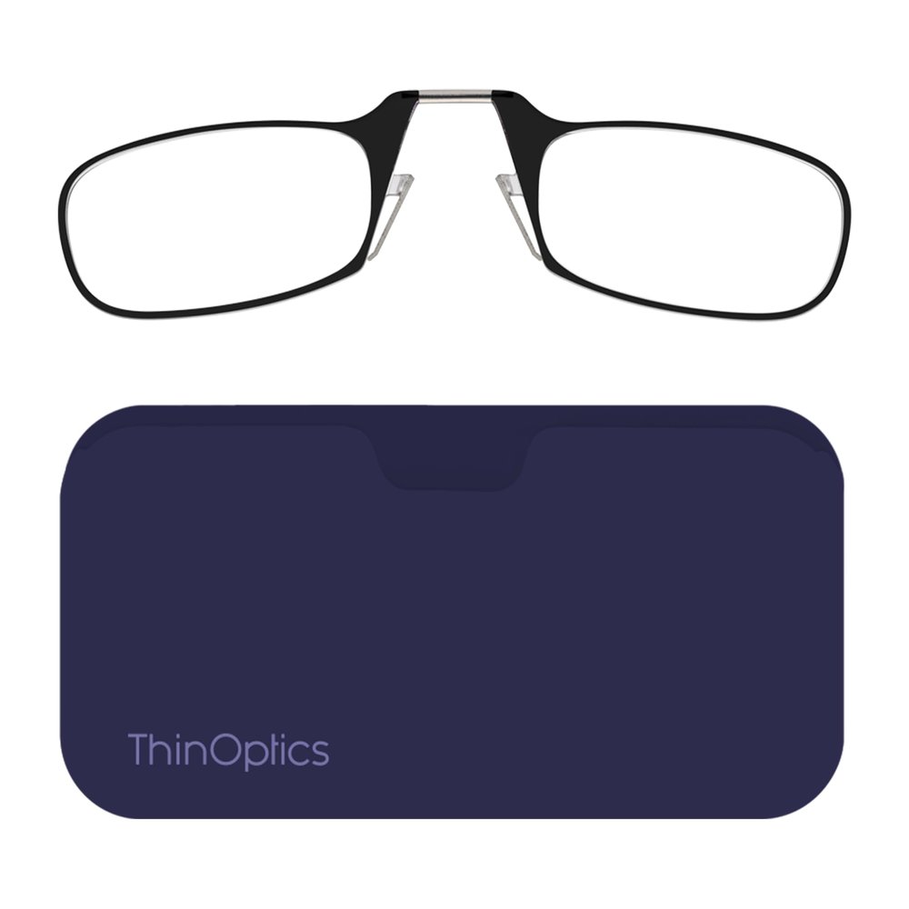 Always With You ThinOptics Readers - Armless On-Nose Reading Glasses - Slim Printed Case Attaches to Phone or Fits in Wallet - Purple 1.0x