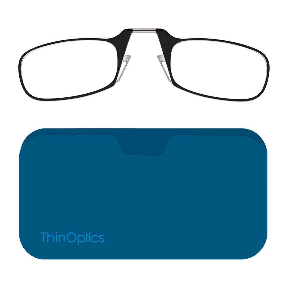 Always With You ThinOptics Readers - Armless On-Nose Reading Glasses - Slim Printed Case Attaches to Phone or Fits in Wallet - Mykonos Blue 2.0