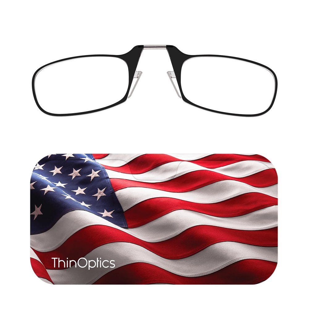 Always With You ThinOptics Readers - Armless On-Nose Reading Glasses - Slim Printed Case Attaches to Phone or Fits in Wallet - Waving Flag 2.0x