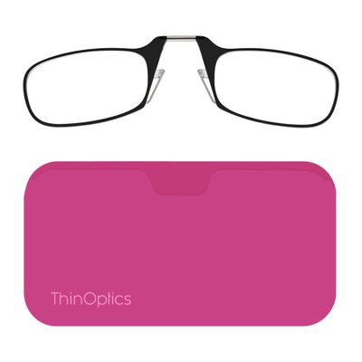 Always With You ThinOptics Readers - Armless On-Nose Reading Glasses - Slim Printed Case Attaches to Phone or Fits in Wallet - Fuchsia Pink 2.0x