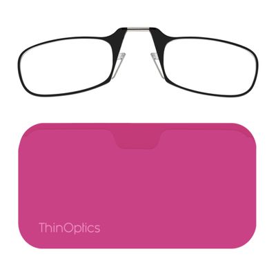 Always With You ThinOptics Readers - Armless On-Nose Reading Glasses - Slim Printed Case Attaches to Phone or Fits in Wallet - Fuchsia Pink 1.0x