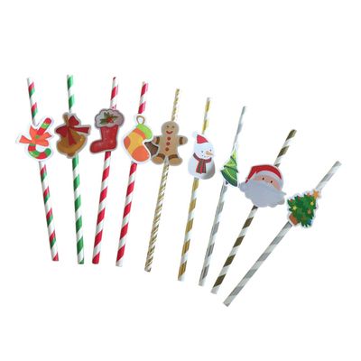 minkissy 50pcs Christmas Straws Paper Drinking Straws with Novelty Toppers Great for Parties Birthdays and Decor