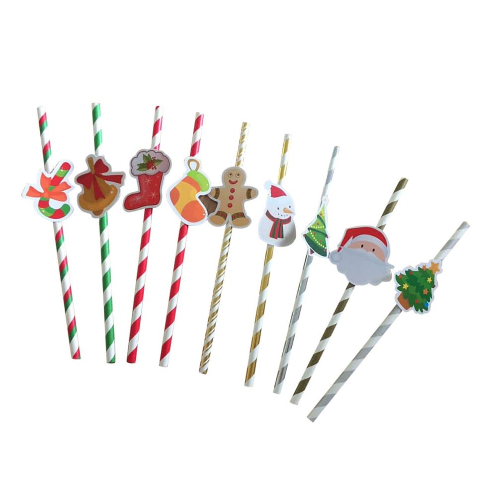 minkissy 50pcs Christmas Straws Paper Drinking Straws with Novelty Toppers Great for Parties Birthdays and Decor