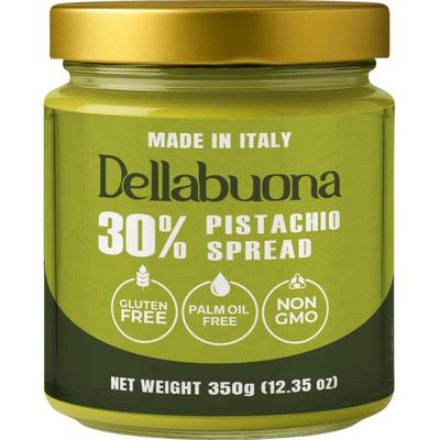 Dellabuona Pistachio Cream with 30% Pure Pistachios - Italian Crema di Pistacchio for Dubai Chocolate Recipes - 12.34 oz Glass Jar, Non-GMO, No Palm Oil