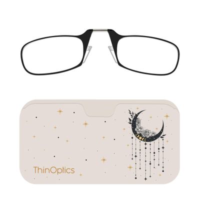 Always With You ThinOptics Readers - Armless On-Nose Reading Glasses - Slim Printed Case Attaches to Phone or Fits in Wallet - Crescent Moon 1.5x