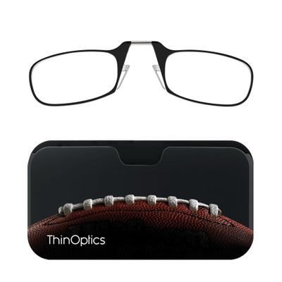 Always With You ThinOptics Readers - Armless On-Nose Reading Glasses - Slim Printed Case Attaches to Phone or Fits in Wallet - Football Laces 1.5x