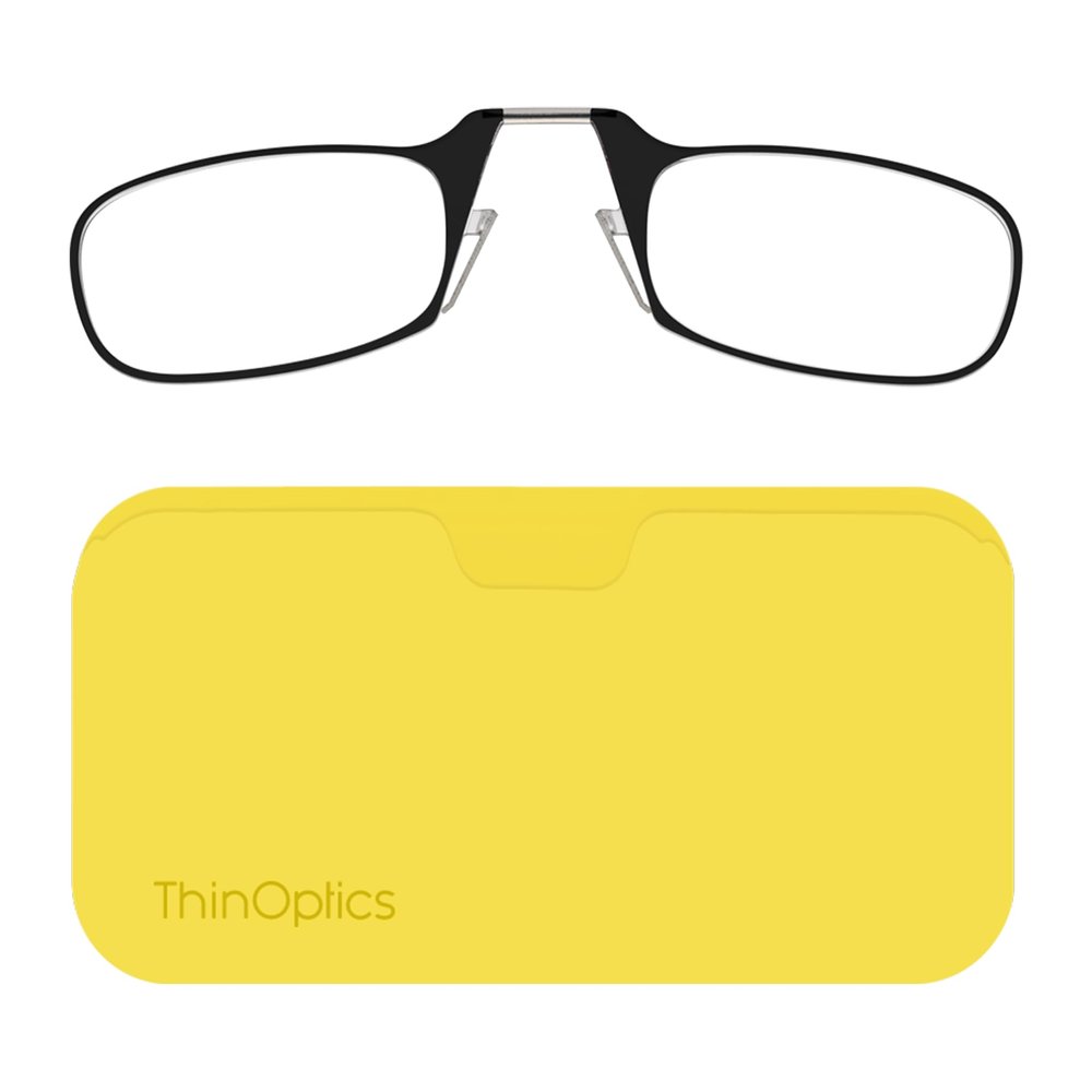 Always With You ThinOptics Readers - Armless On-Nose Reading Glasses - Slim Printed Case Attaches to Phone or Fits in Wallet - Yellow 1.0x