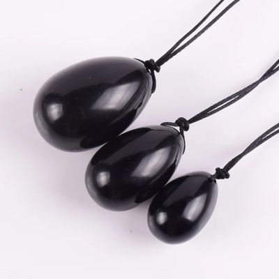 KAKAYE Yoni Egg Natural Obsidian Massage Set Undrill &Wooden Base Crystal Mineral Ball Kegel Exercise(Drill 3 pcs)