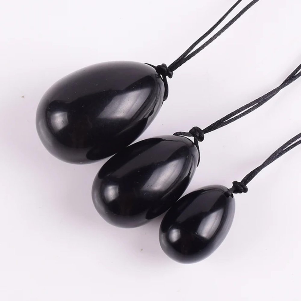 KAKAYE Yoni Egg Natural Obsidian Massage Set Undrill &Wooden Base Crystal Mineral Ball Kegel Exercise(Drill 3 pcs)