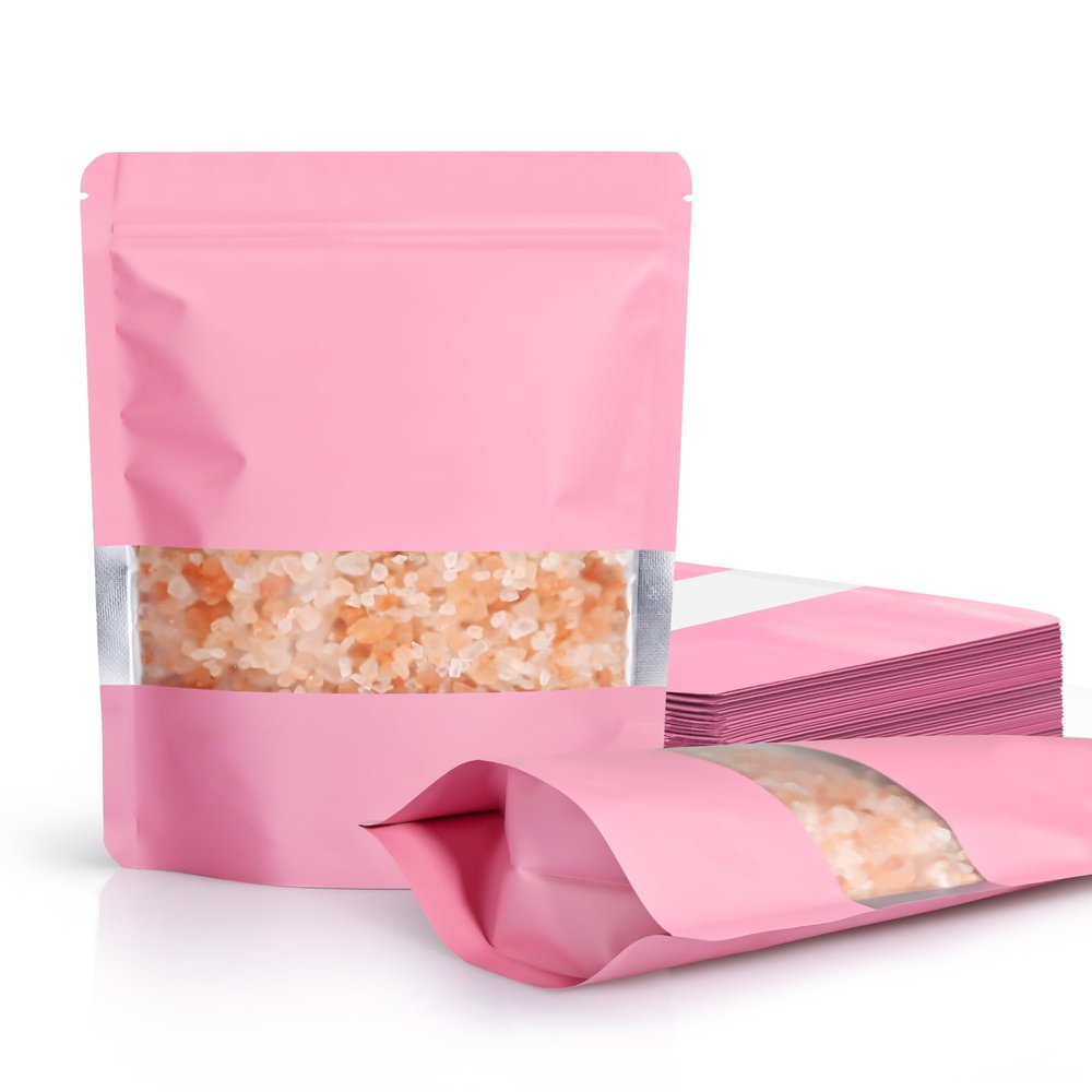 FireKylin 100 Pack Smell Proof Bags 7.9" x 11.8", Resealable Bags with Matte Window, Foil Pouch Stand Up Sealable Bags for PackagingPink