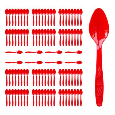 Red Plastic Spoons Heavy Duty, Disposable Party Supplies 104 PCS