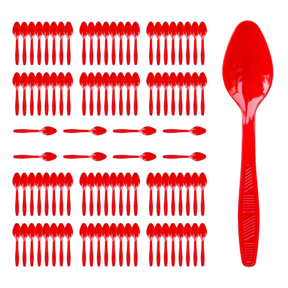 Red Plastic Spoons Heavy Duty, Disposable Party Supplies 104 PCS