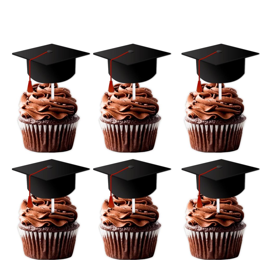18pcs Black Glitter Silhouette Graduation Cap Dessert Cupcake Topper Congrats 2026 Student Grad Theme Decorations High School College Happy Graduate Party for Men Women Decor Supplies