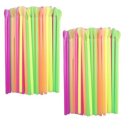 200 Pcs Disposable Snow Cone Straws Spoon Slushie Straws With Spoon Plastic Drinking Straws For Milkshakes Shaved Ice Bright Colors