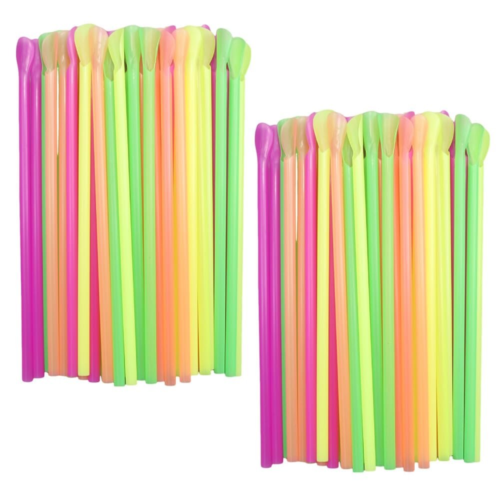 200 Pcs Disposable Snow Cone Straws Spoon Slushie Straws With Spoon Plastic Drinking Straws For Milkshakes Shaved Ice Bright Colors