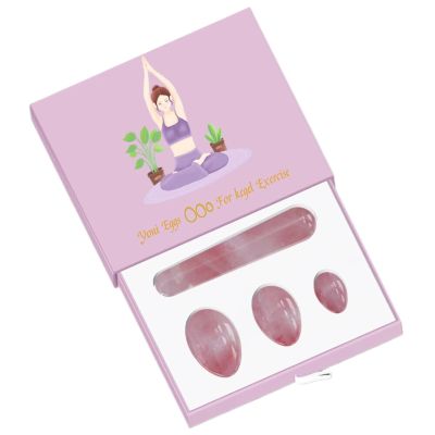 KAKAYE Undrilled Yoni Egg Set with Box Women Kegel Exerciser Jade Eggs Tightening Ball Massage Yoni Wand Jade Massager(Rose Quartz)
