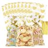 COQOFA 100 Pcs 6X10 IN Gold Heart Cello Cellophane Treat Bags Gift Party Favor Bags Clear Plastic Poly Goodie with Twist Ties for Candy, Cookie,Baby Shower, Valentine, Wedding Birthday view 1