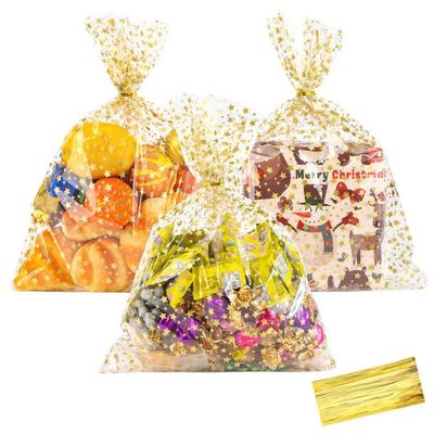 COQOFA 11" X 14" Cello Cellophane Treat, Party Favor, Candy, Cookie and Goodie Plastic Storage Bags for Bakery, Birthday, Wedding, Party - 50 pcs Gold