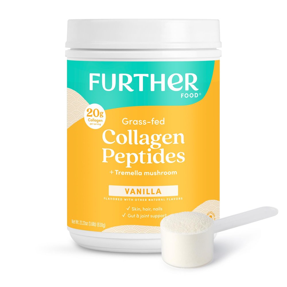 Further Food Vanilla Collagen Peptides Powder with Tremella Mushroom  100% Grass-Fed, Hydrolyzed Type 1 & 3, 20g of Collagen per Serving, Supports Skin, Hair, Nails & Joints, 22.22 Oz