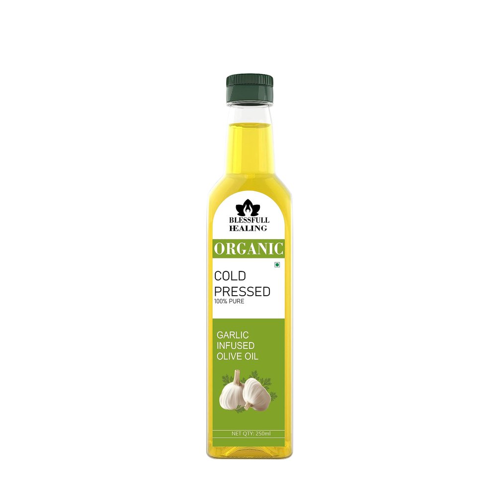 Blessfull Healing Organice Cold Pressed Garlic Infused Oil For Healthy Cooking 250 ml / 8.45 fl oz Pack Of 1