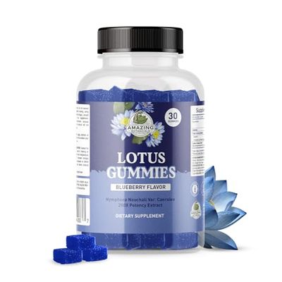 Amazing Botanicals Blueberry Lotus Flowers Gummies Premium Relaxation & Calm Support Vegan, Non-GMO, Gluten-Free Herbal Supplement, 250MG - Berry Flavor (30 Count)