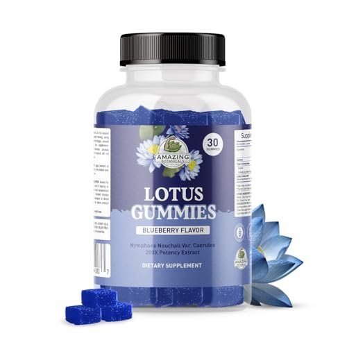 Amazing Botanicals Blueberry Lotus Flowers Gummies  Premium Relaxation & Calm Support  Vegan, Non-GMO, Gluten-Free Herbal Supplement, 250MG - Berry Flavor (30 Count)
