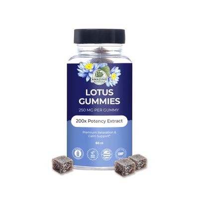 Amazing Botanicals Blueberry Lotus Flowers Gummies Premium Relaxation & Calm Support Vegan, Non-GMO, Gluten-Free Herbal Supplement, 250MG - Berry Flavor (60 Count)