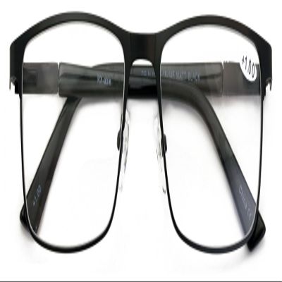 V.W.E. Men Premium Optical Frame Wide Large Head Reading Glasses Rectangular Metal - Clear Lens Reader DRM02 (Black, 1.00, x)