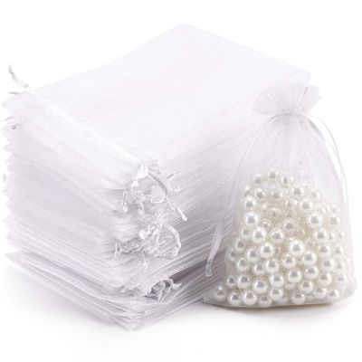 acDesign 100Pcs White Organza Bags 4"x6" Mesh Jewelry Bags With Drawstring for Gift Packaging, Party, Wedding, Festive