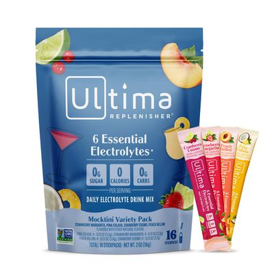 Ultima Replenisher Daily Electrolyte Powder Mocktini Variety Pack, 16 Stickpacks Zero Sugar Hydration Packets with 6 Electrolytes and Minerals Sugar Free, Plant Based & Keto Friendly Drink Mix
